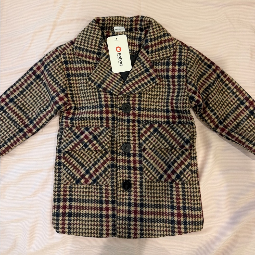 PatPat Checkered Kids Blazer - Brown and Red